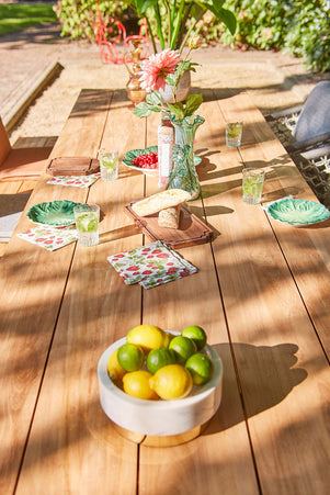 Garden set | Ovada Garden table with garden bench, 4 fish and 4 Nappa Macramé garden chairs