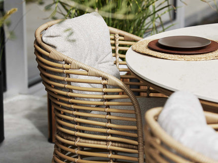 SOLD SODPECT GARDEN TABLE | Ø144cm | Travertin White | 6x Basket Dining chair | 15% discount