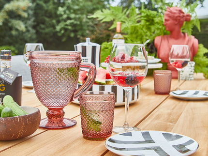 Garden set | Ovada Garden table with garden bench, 4 fish and 4 Nappa Macramé garden chairs