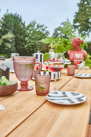 Garden set | Ovada Garden table with garden bench, 4 fish and 4 Nappa Macramé garden chairs