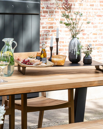 George Garden table with George garden bench and St Tropez garden chairs