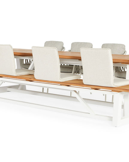 Garden set | Ovada Garden table with garden bench, 4 fish and 4 Nappa Macramé garden chairs