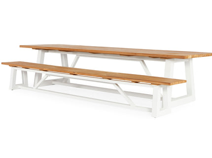 Garden set | Ovada Garden table with garden bench, 4 fish and 4 Nappa Macramé garden chairs