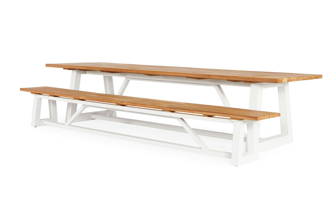 Garden set | Ovada Garden table with garden bench, 4 fish and 4 Nappa Macramé garden chairs