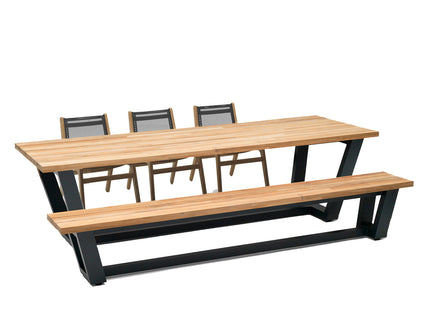George Teak Garden Table And Teak Garden Bank With Norden Teak Dining Chair