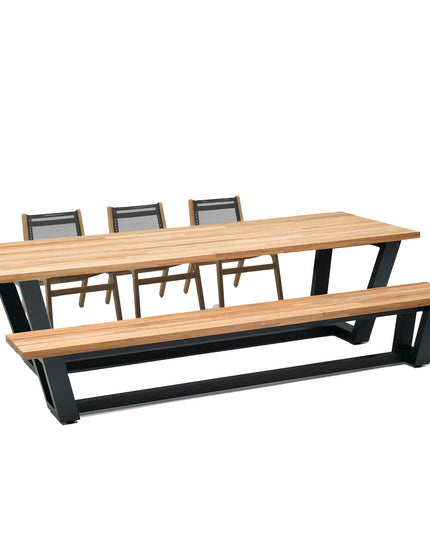 George Teak Garden Table And Teak Garden Bank With Norden Teak Dining Chair