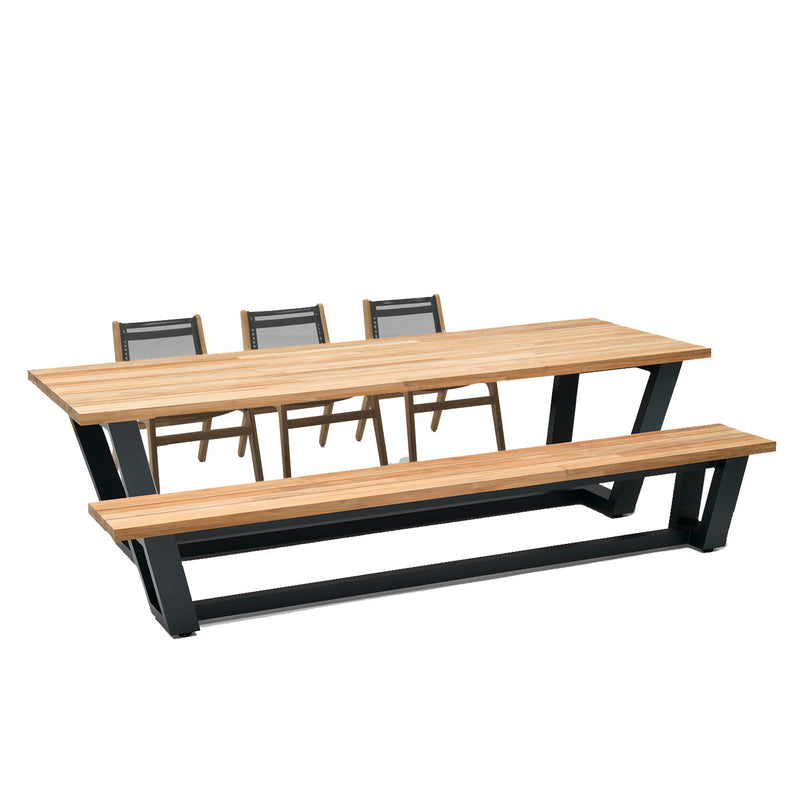 George Teak Garden Table And Teak Garden Bank With Norden Teak Dining Chair