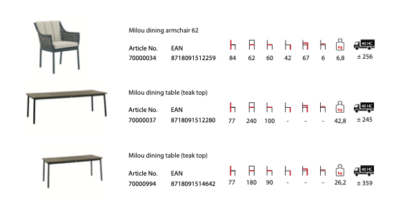 Milou garden table | Teak table top | 240x100