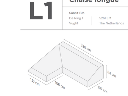 Suns | Protective cover for 2-seater incl. Chaise Longue | Gray | L1 -L5