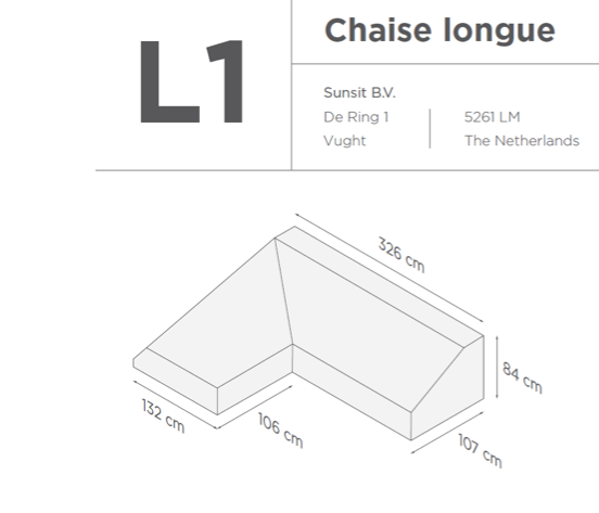 Suns | Protective cover for 2-seater incl. Chaise Longue | Gray | L1 -L5