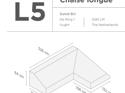 Suns | Protective cover for 2-seater incl. Chaise Longue | Gray | L1 -L5