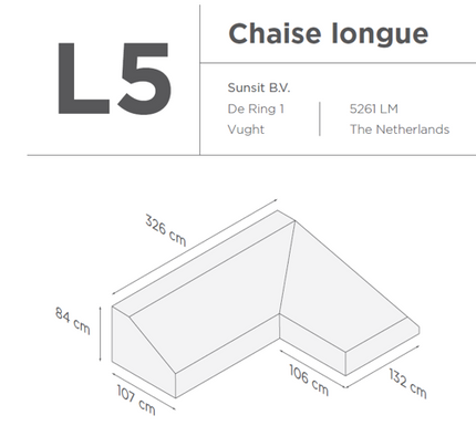 Suns | Protective cover for 2-seater incl. Chaise Longue | Gray | L1 -L5