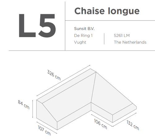 Suns | Protective cover for 2-seater incl. Chaise Longue | Gray | L1 -L5