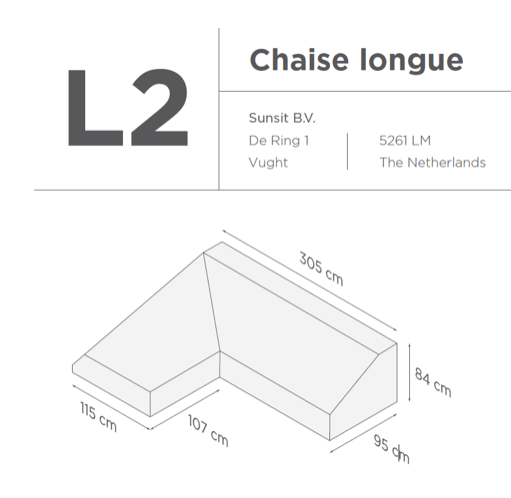 Suns | Protective cover for 2-seater incl. Chaise Longue | Gray | L2-L6