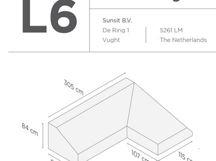Suns | Protective cover for 2-seater incl. Chaise Longue | Gray | L2-L6