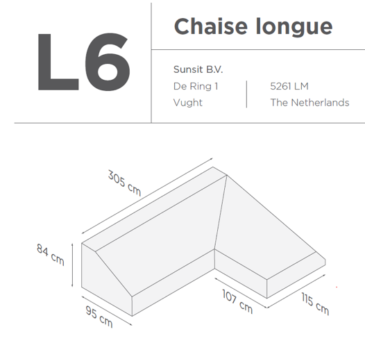 Suns | Protective cover for 2-seater incl. Chaise Longue | Gray | L2-L6