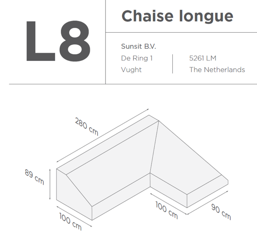 Suns | Protective cover for 2-seater incl. Chaise Longue | Gray | L4-L8