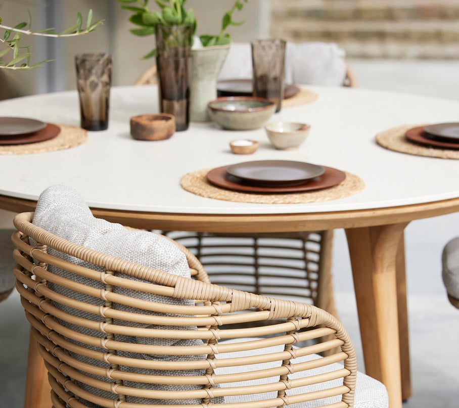SOLD SODPECT GARDEN TABLE | Ø144cm | Travertin White | 6x Basket Dining chair | 15% discount