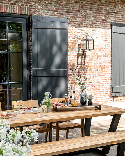 George Garden table with George garden bench and St Tropez garden chairs