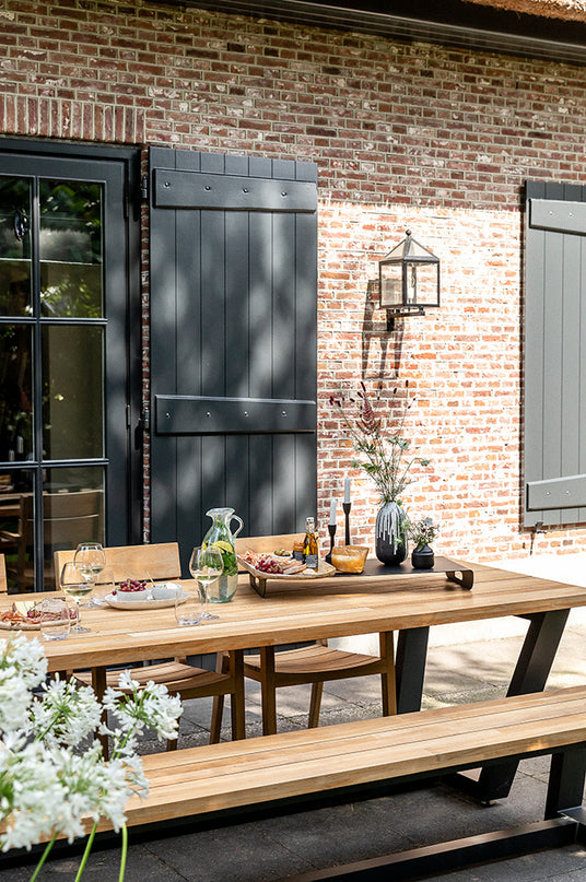George Garden table with George garden bench and St Tropez garden chairs