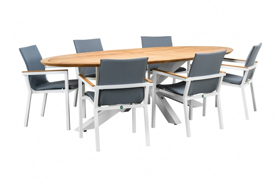 Felice Stapelstoel Mat White | Alu/teak
