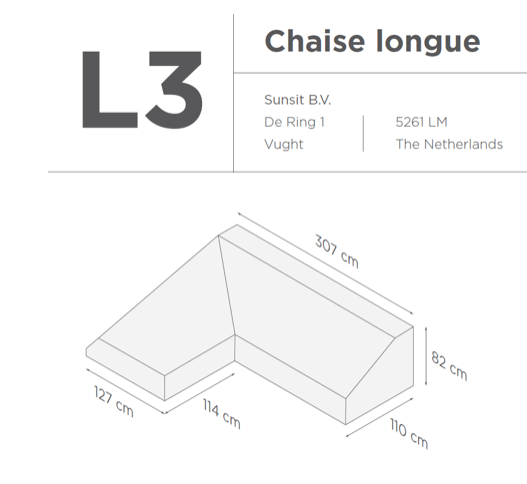 Suns | Protective cover for 2-seater incl. Chaise Longue | Gray | L3-L7